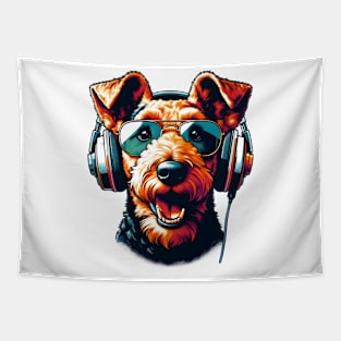 Welsh Terrier Smiling DJ in Bright Japanese Art Style Tapestry