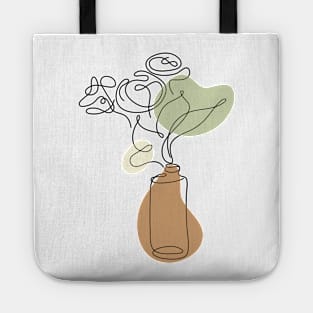 Flower Bouquet Shape Minimalist Line Art Drawing Tote