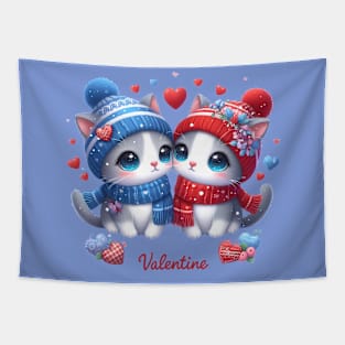 Cute Retro Valentine's Day Kittens with Hearts Tapestry