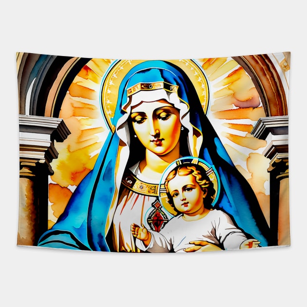 Mom and baby son Jesus Christ Tapestry by Marccelus