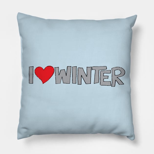 I Heart Winter Illustrated Text with a heart Pillow by Angel Dawn Design