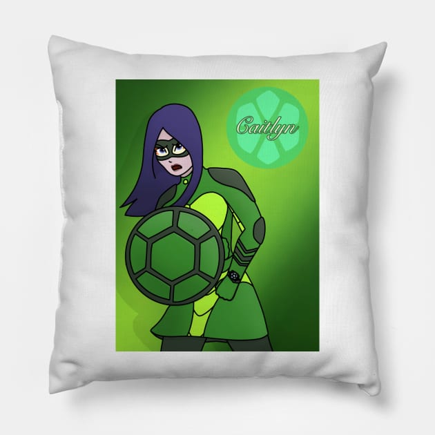 Caitlyn as a Turtle Superhero! Pillow by ceolsonart
