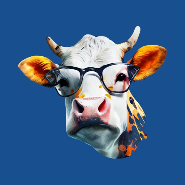 Funky Cow with Glasses, Watercolor Painting by KOTOdesign