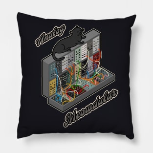 Cat on Modular Synth Funny synthesizer Pillow