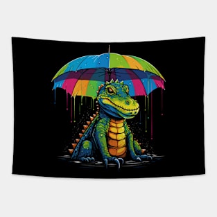 Alligator Rainy Day With Umbrella Tapestry