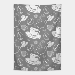 Coffee pattern Charcoal grey and white Tapestry