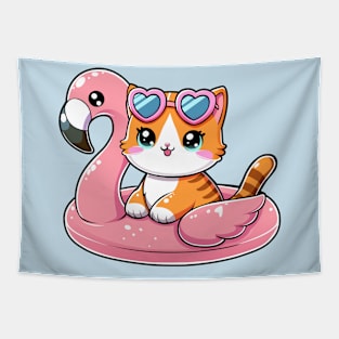 Cute Cat with Flamingo Buoy Tapestry