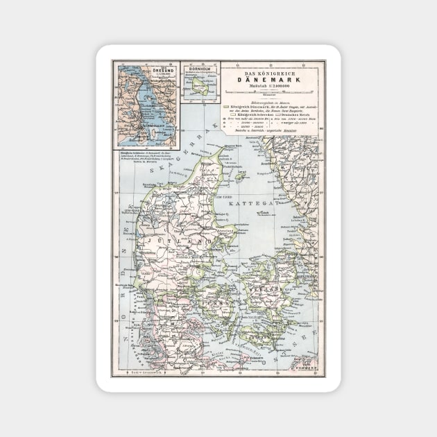 Antique Map of Denmark (aka Danemark or Danmark) Magnet by MasterpieceCafe