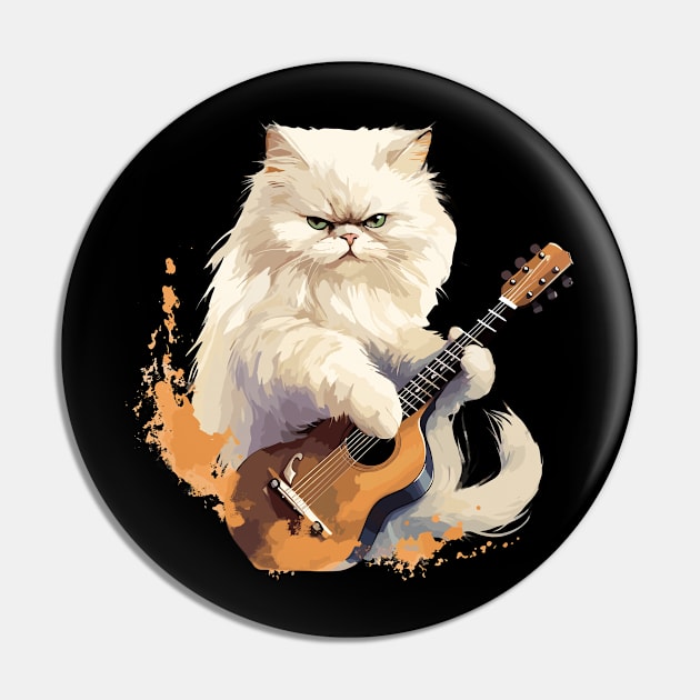 Persian Cat Playing Guitar Pin by Graceful Designs