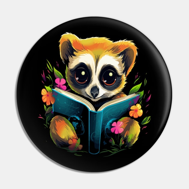 Slow Loris Reads Book Pin by JH Mart