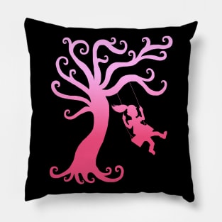 Pink Girly Tree Swing Silhouette Pillow