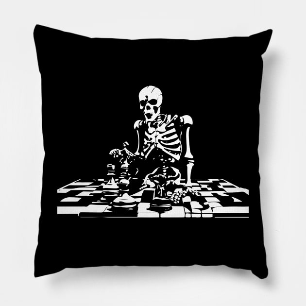 skeleton playing chess Pillow by lkn