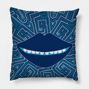 Amazing Smile Mouth Blue Pillow