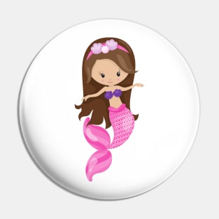 Little Mermaid, Cute Mermaid, Brown Hair, Shells Pin