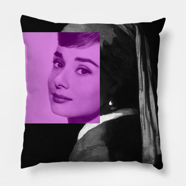 Girl With A Pearl Earring Audrey Hepburn Art Pillow by Paskwaleeno