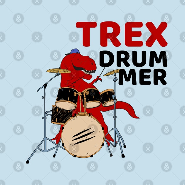 Red Trex Dinosaur Animal Drummer by Illustradise