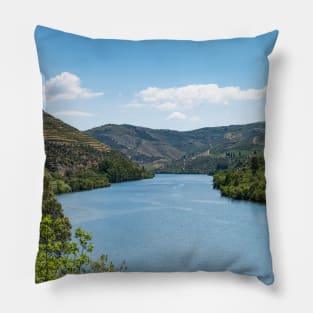 Point of view shot of terraced vineyards in Douro Valley Pillow