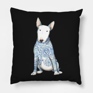 English Bull Terrier, Beautiful Bully,with his best tattoos Pillow