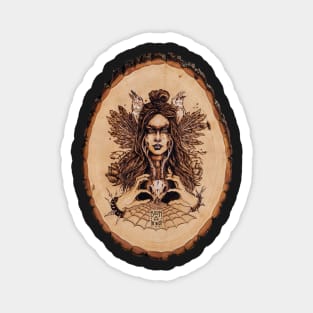 Skadi - nordic goddess pyrography print, wood texture Magnet