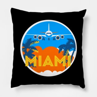 Vintage plane travel. Retro Miami travel badge Pillow