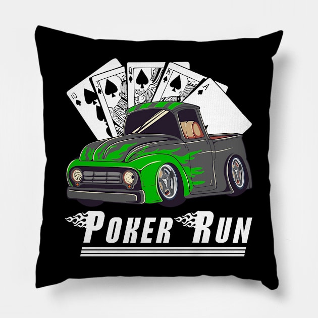 Hot Rod Trucks Poker Run Rat Rod Car Show Muscle Car Guy Pillow by CharJens