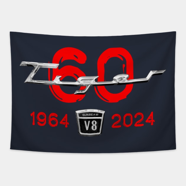 Sunbeam Alpine Tiger V8 1960s car logo 60th anniversary special edition Tapestry by soitwouldseem