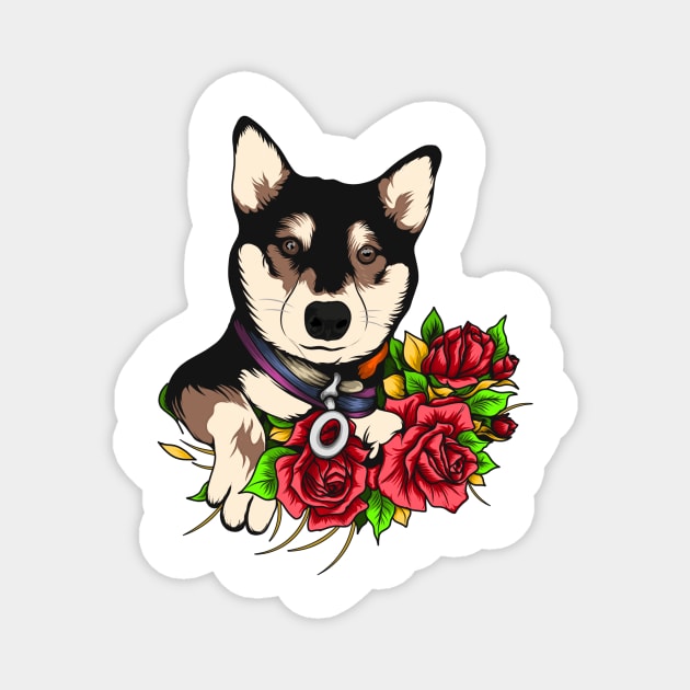 Dog and flower Magnet by Aryaatmawira Art