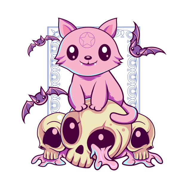 Skull Cat Kawaii Gothic by DionArts