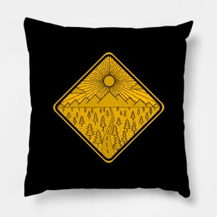 Road to the mountains - sign (yellow variant) Pillow