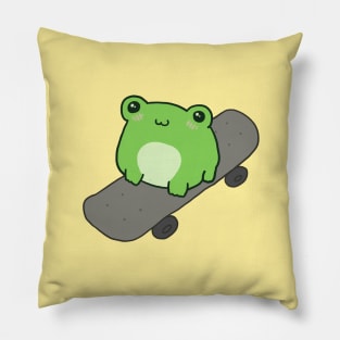 Cute Fat Frog on Skateboard, Kawaii Cottagecore Aesthetic for Skateboarding Fans, Funny Chubby Skater Froge Pillow