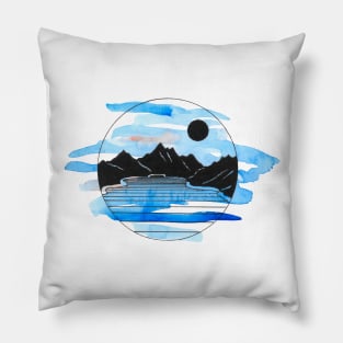 Loch and hills watercolor and ink Pillow