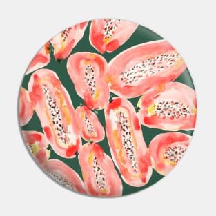 tropical fruits, orange papaya watercolor on green background Pin