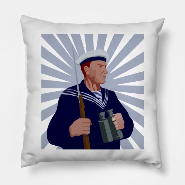 American Sailor Binoculars Retro Pillow by retrovectors