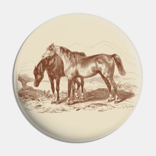 Brown Horses Retro Vintage Illustration Pin