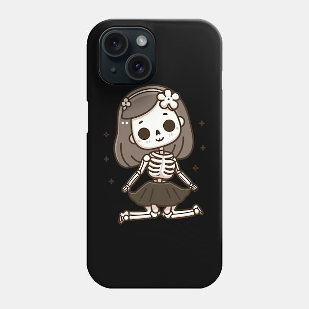 Cute Girl Skeleton in a Doll Pose | Cute and Spooky Halloween Gift Ideas Phone Case by Nora Liak