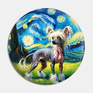 Starry Chinese Crested Dog Portrait - Pet Portrait Pin