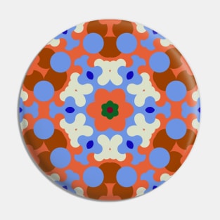 Retro Mandala Flower Orange Blue and Yellow Pin