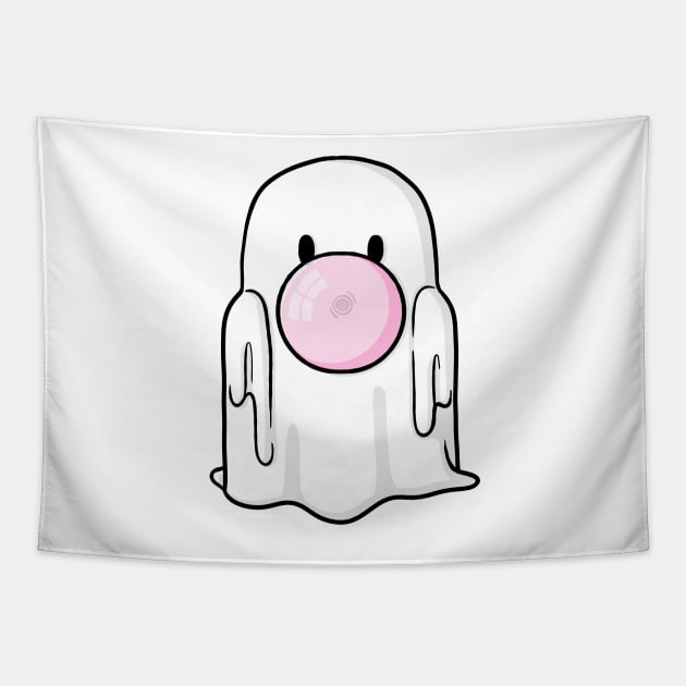 Bubblegum Blowing Ghost Digital Illustration Tapestry by AlmightyClaire