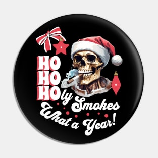 Funny Christmas Skeleton Wearing Santa Hat and Smoking Cigar Pin