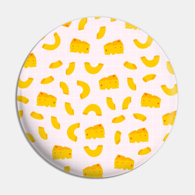 Funny Mac and Cheese Pattern on Pink Background Pin by kapotka