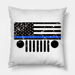 Jeep Police Blue Line Flag, Funny Design US Flag Distressed Pillow