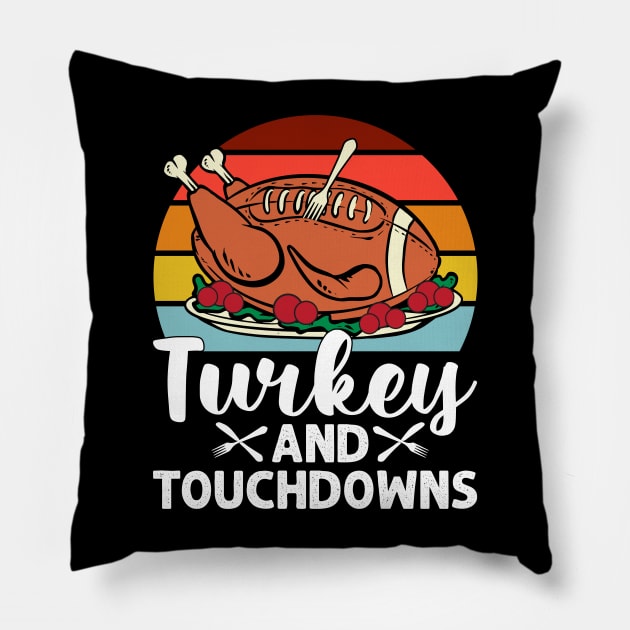 Turkey and Touchdowns Thanksgiving Football Men Women Kids Pillow by MetalHoneyDesigns