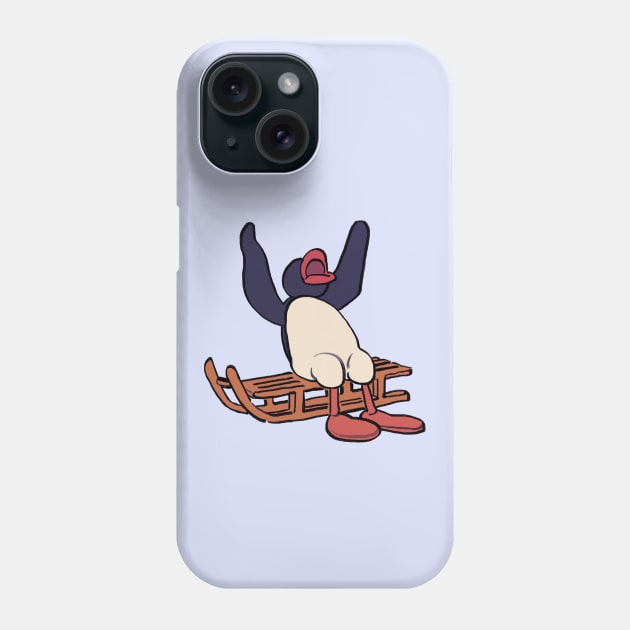 pengui pingu on a sleigh hands up to the sky Phone Case by mudwizard