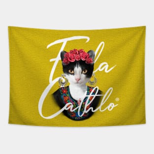 Yellow TXW back Cat Frida Cathlo version of - Frida Kahlo Tapestry