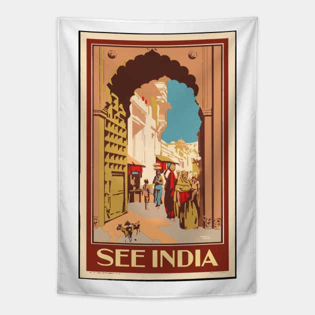 See India Travel Poster Tapestry by Yaelledark