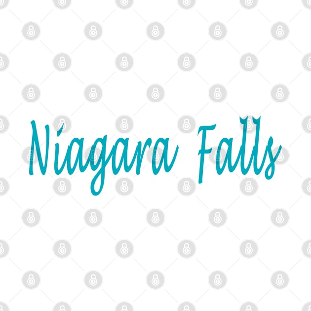 Niagara Falls Canada and USA in Teal Blue Color Word Art Script Typography by Star58