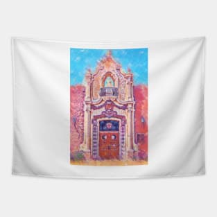 Pastel Train Station Door Tapestry