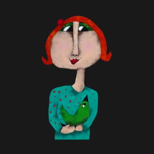 Ginger lady and emerald green bird T-Shirt