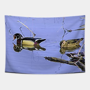 Wood duck mate illustration Tapestry