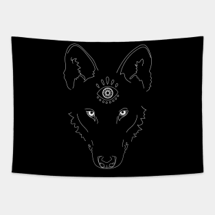 Wolf Third Eye Lineart "AwareWolf" Tapestry
